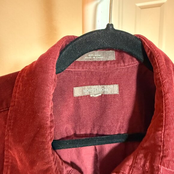 Nordstrom Cropped Corduroy Shirt – Wine/Burgundy | Raw Hem | Upcycled - Picture 2 of 5